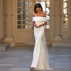 Женское свадебное платье до пола, стильное платье с открытыми плечами, вырезом лодочкой, открытой спиной и шлейфом, для невесты, 2021