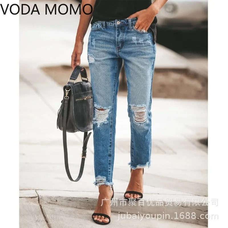 Женские рваные джинсы 2020 корейские модные брюки-карандаш в стиле бойфренда с
