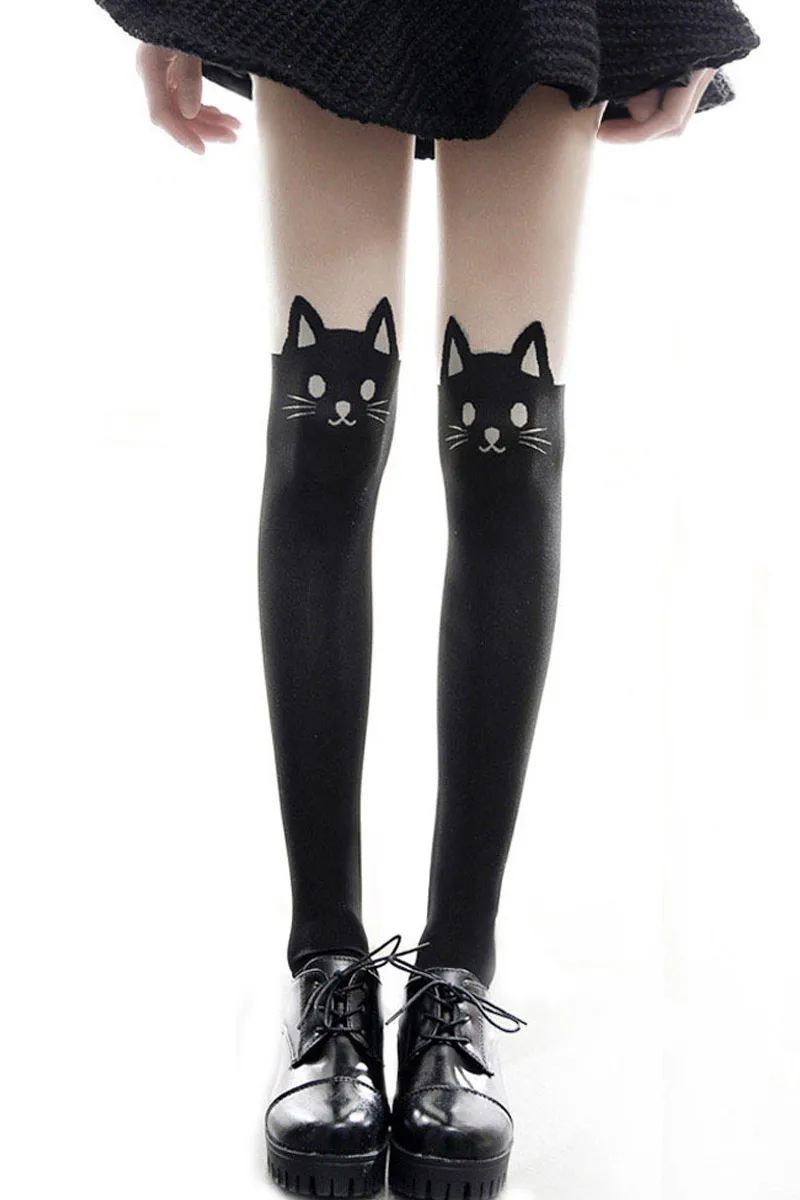 Японские Женские чулки с рисунком кота из мультфильма милые носки для