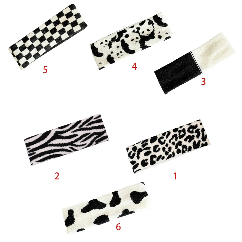 

Harajuku Women Knitted Headband Black White Leopard Zebra Panda Elastic Wide Hairband Yoga Sport Stretch Headwrap Turban