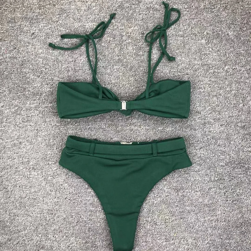 

Green Biquinis Feminino 2019 Women 2 Piece Set Swim Suit Push Up Chest Knotted Top High Waist Beach Shorts Bathing Set