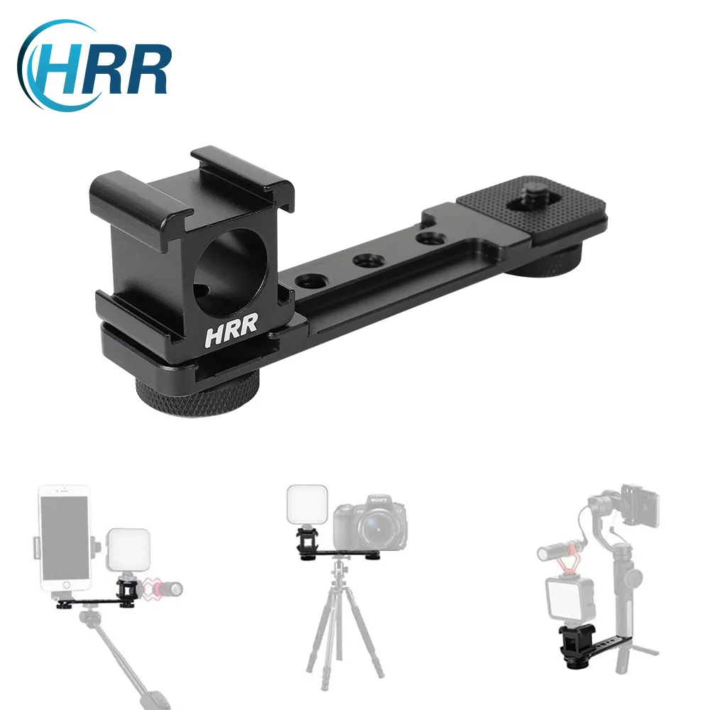 Triple Cold Shoe Extension Bar, Microphone Mount Led Light Bracket W 1/4 Adapter for GoPro DJI OSMO 3 OM4 Gimbal Tripod Monopod