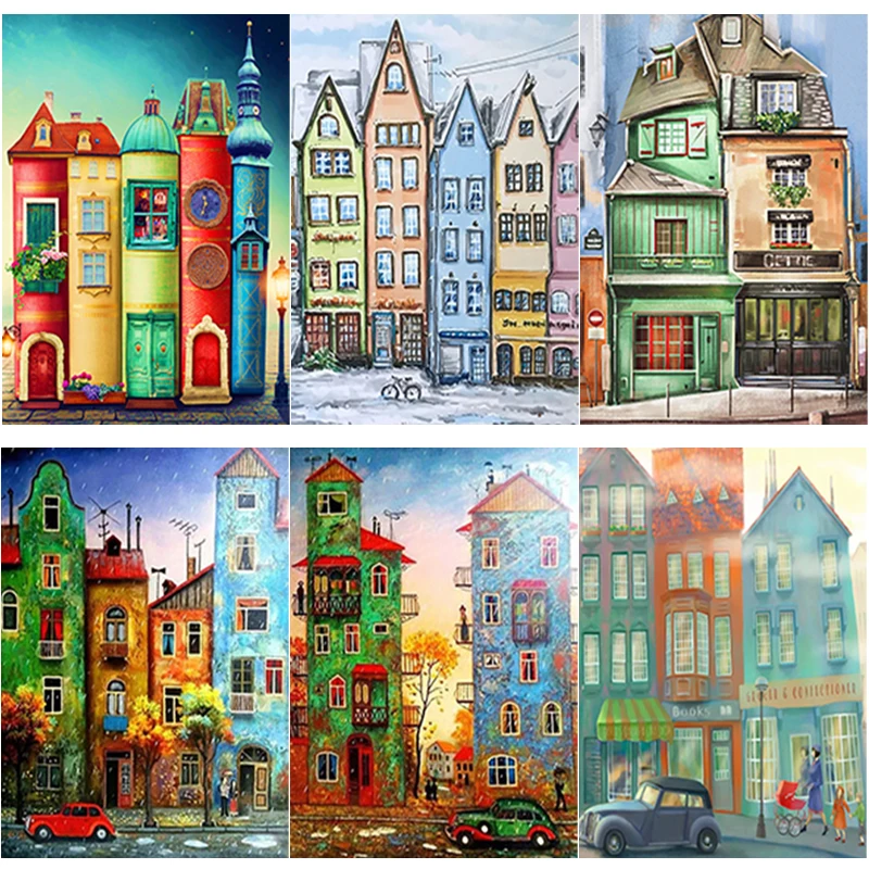 

5D Diamond Painting Tall Building Scenery Embroidery Cross Stitch Cartoon Cross Stitch Full Square Round Drill Mosaic Home Decor