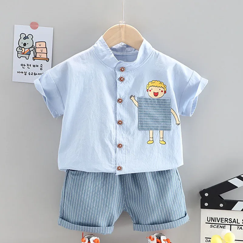 

Keelorn Baby Korean Style Clothing Set Summer Kids Cartoon Tops And Striped Shorts 2pcs Outfit For Boys Children Fashion Clothes