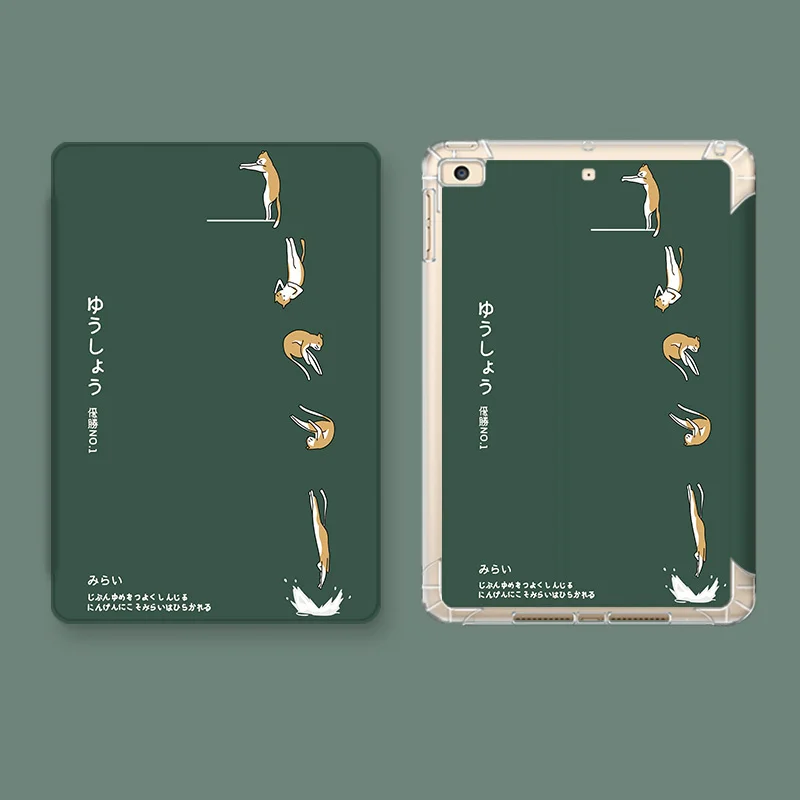 

For Ipad Air 3 Pro 12.9 11 10.2 Case Cat Tri-fold with Pen Slot Silicone Soft Shell Drop-proof and Dust-proof