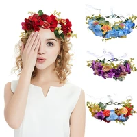adjustable handmade floral crown colorful flower hair wreath with ribbon crown adjustable garland wedding photo props