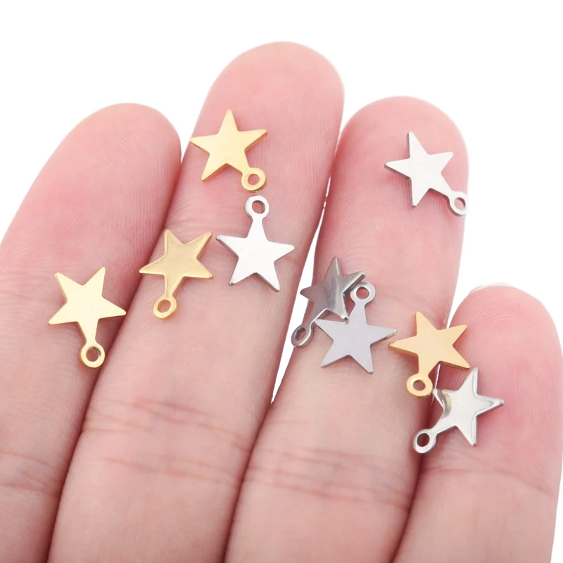 

20pcs Stainless Steel Gold Tiny Star Charms Flat Five-pointed Stars Bracelet End Tail Charm For Diy Jewelry Making Accessories
