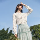 INMAN 2021 весна осень Новое поступление Женская свежая Agaric на шнуровке рукава тонкая Цветочная рубашка с длинным рукавом Seersucker