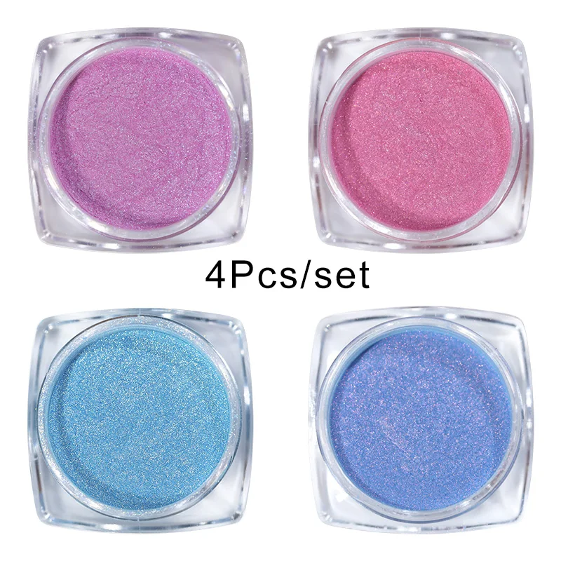 4Pcs 1 г зеркальный блеск мерцающая пудра для ногтей хромированный пигмент Ослепительная салон микро голографическая пудра лазер для украшения ногтей маникюр - Цвет: 4Pcs