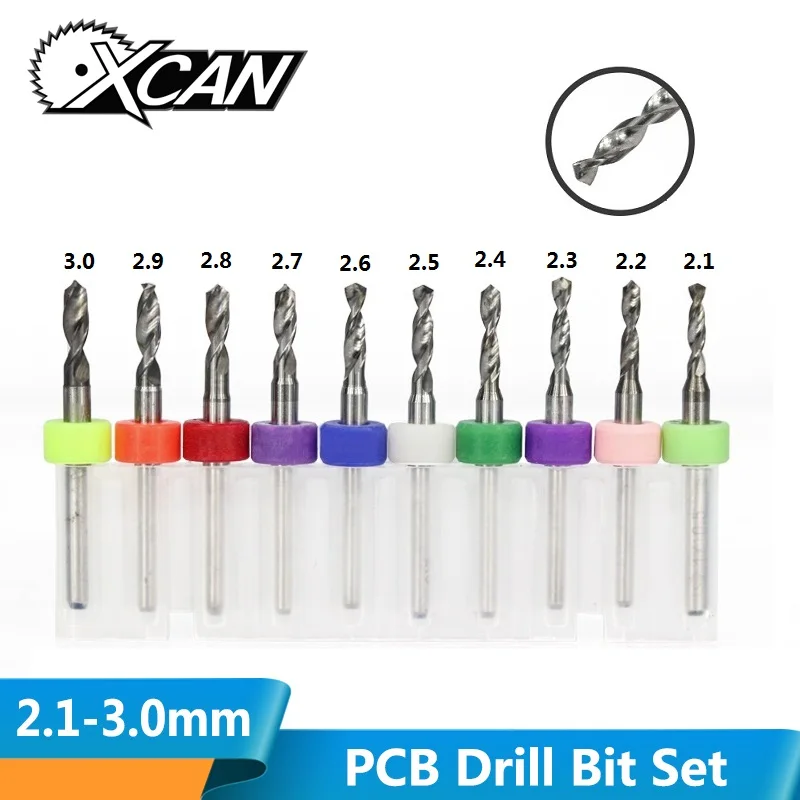 2.1-3.0mm Set XCAN 10 шт. 2,1 мм до 3,0 мм PCB сверло Набор для сверления печатной платы твердосплавный станок с ЧПУ мини сверла - Цвет: 2.1-3.0mm Set
