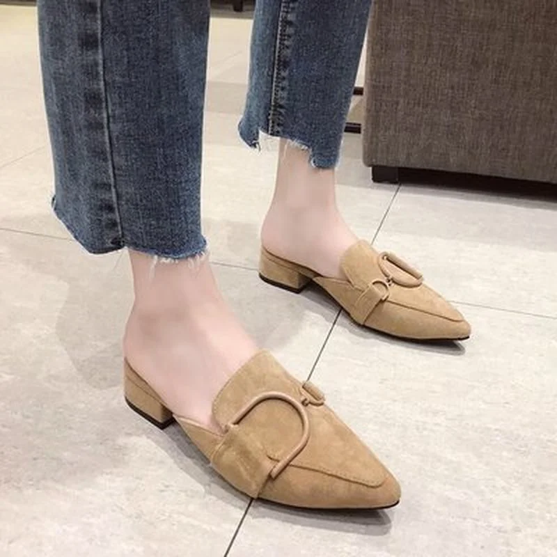 

Women's shoes fashion wear summer 2019 new casual buckle buckle with low heel pointed slippers