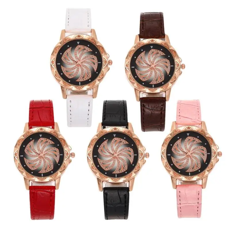 Модные креативные женские кварцевые часы с ремешком из искусственной кожи