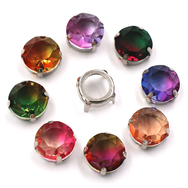 

Wedding Decoration Tourmaline Round Shape Flat Top Glass Sliver Claw Setting Rhinestones Crystal Strass Sew On Clothing/Dress