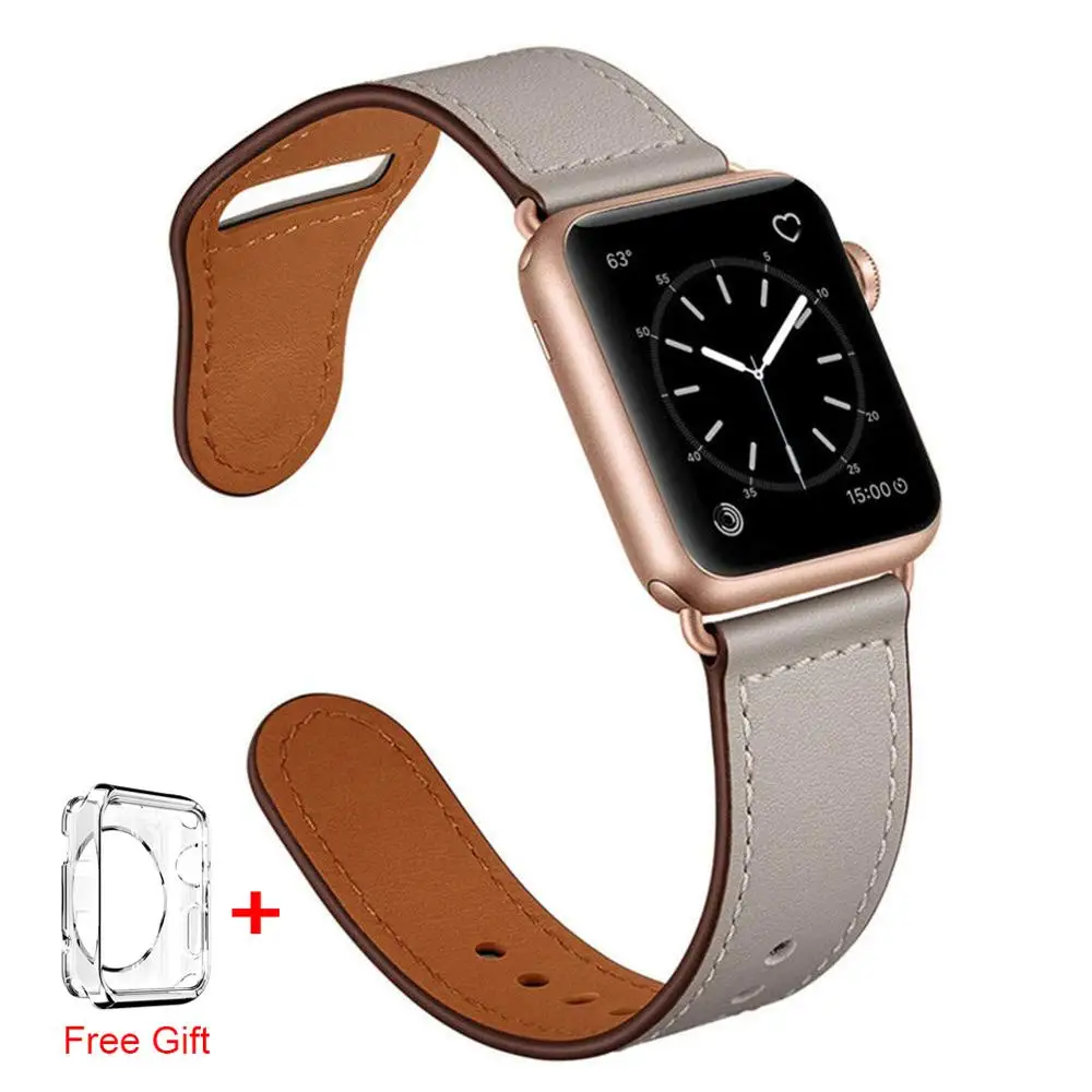 Белая слоновая кость кожаный ремешок для Apple Watch Series 4 44 мм 40 42 38 браслет iWatch 1 2 3