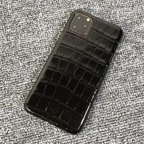 Черный Чехол из натуральной крокодиловой кожи живота для iPhone 11 Pro Max настоящий чехол из натуральной кожи аллигатора Кайман для iPhone11 - Цвет: Черный
