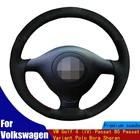 Нескользящие, черные, замшевые, для Volkswagen VW Golf 4 (IV), Passat B5, Passat Variant, Polo, Bora, Sharan, сделай сам, чехол рулевого колеса автомобиля