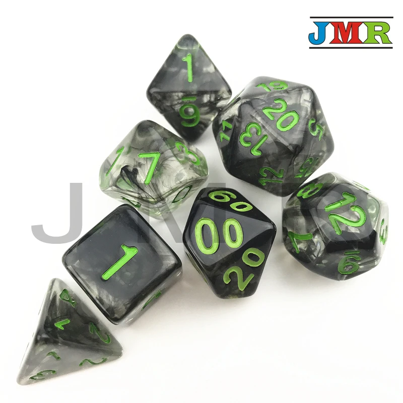 Nebular 7 шт./компл. Juegos De Mesa Dados черные с белыми точками D4 D6 D8 D10 % D20 для DnD ролевые игры
