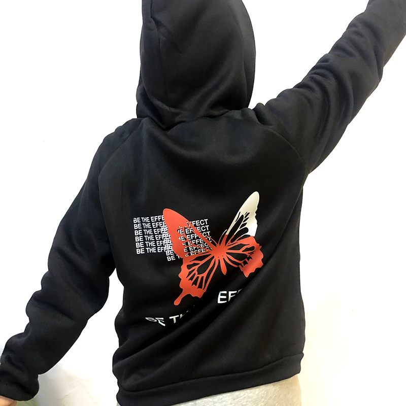 

BE THE EFFECT Streetwear Hip Hop Punk Butterfly Graphic Hoodie Goth Vintage Casual Loose Harajuku Sweatshirt Hooded Pullover Top
