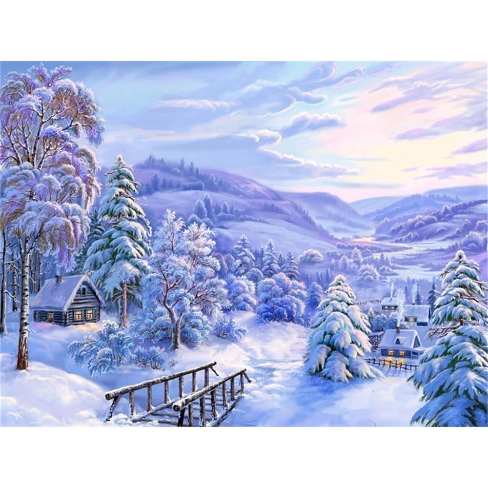 

Landscape House Winter Snow Scenery DIY Embroidery 11CT Cross Stitch Kits Craft Needlework Set Cotton Thread Printed Sale