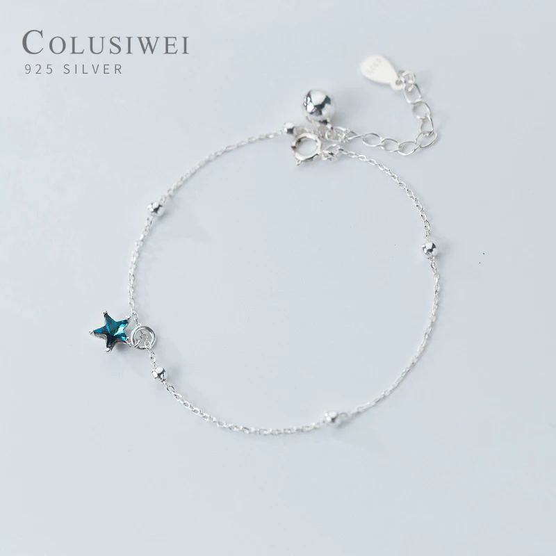 

Colusiwei New 925 Sterling Sliver Blue Crystal Cute Star Light Beads Bracelet & Anklet for Women Link Chain Fine Jewelry Bijoux