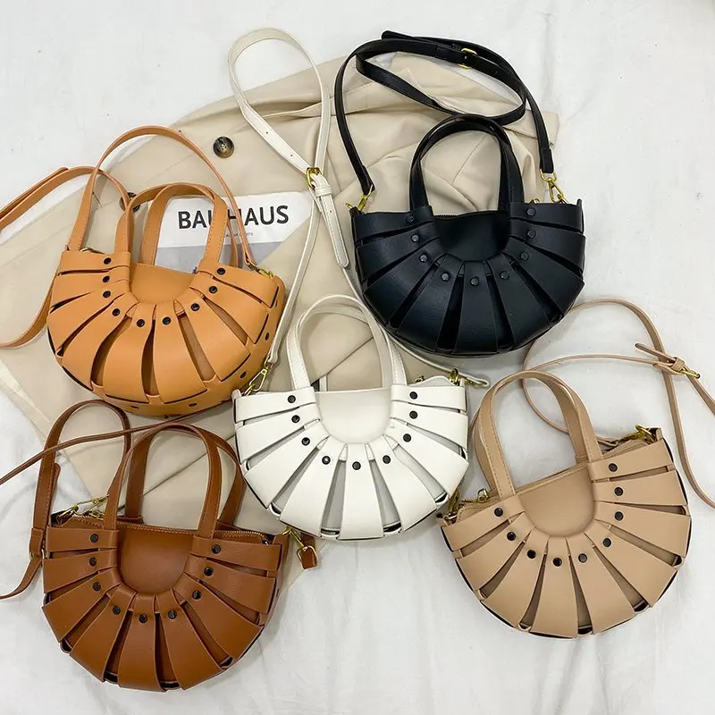 

Women's premium texture luxury shoulder bag 2021 new fashion designer pure color semicircular handbag all-match messenger bag