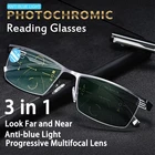 Фотохромные очки для чтения с мультифокусом для мужчин и женщин, 2021 прогрессивные очки с защитой от синего излучения и неполной оправой для дальнозоркости + 2,5