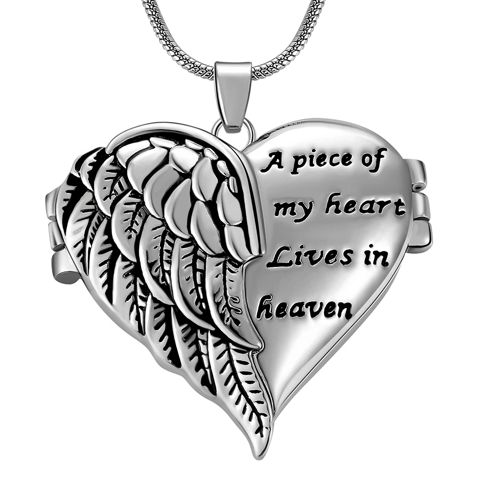 

Dropshipping Angel Wing Heart Urn Necklace For Ashes A piece of my heart Lives in heaven Memorial Keepsake Cremation Jewelry