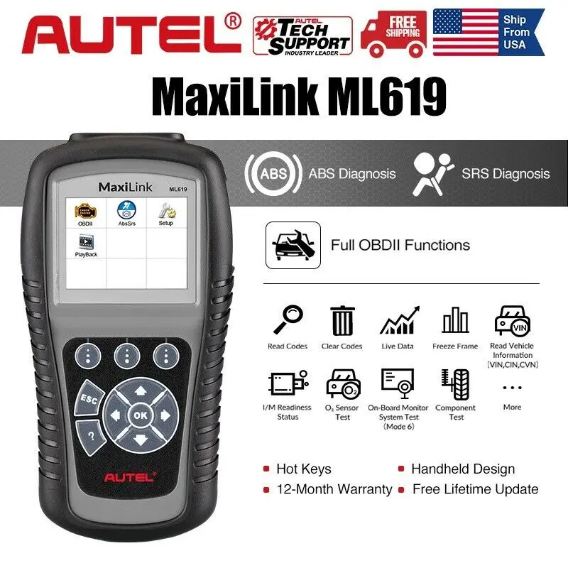 Autel Maxilink ML619 читатель кода из АБС пластика/ПП + CAN OBDII диагностический инструмент