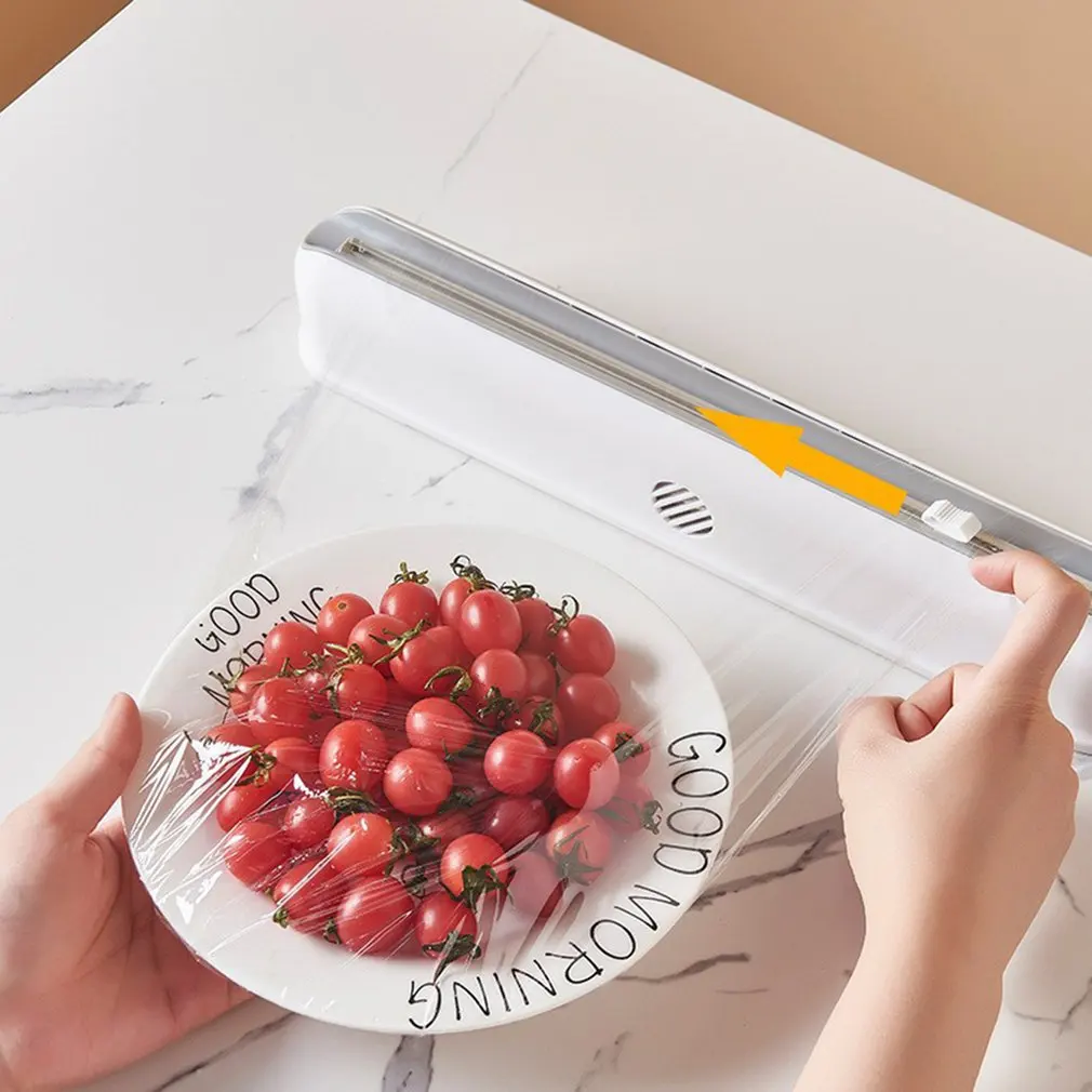 Caja de corte de pel&iacute;cula transparente, ventosa de montaje en pared, cortador de envoltura de pl&aacute;stico ajustable, almacenamiento de alimentos para cocina y hogar-4