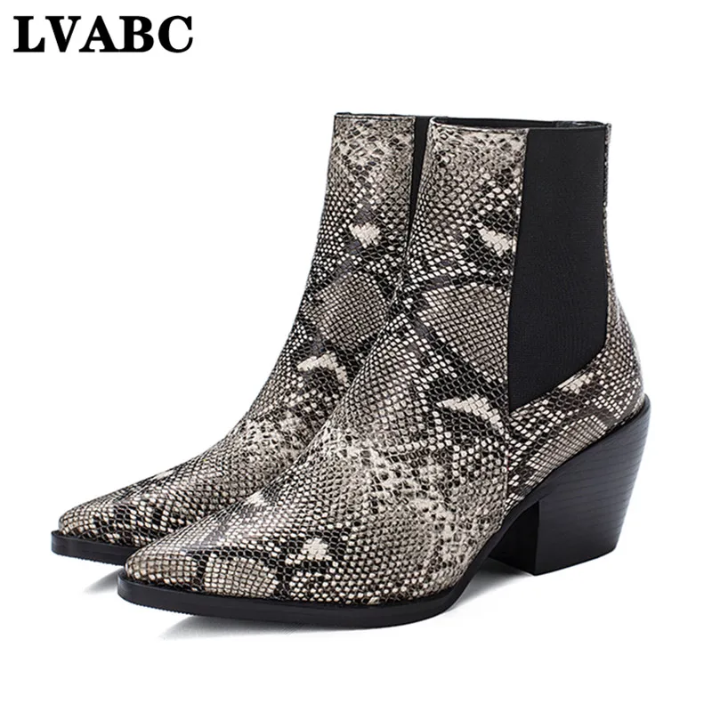 

Женские ботильоны на высоком каблуке со змеиным принтом; Обувь с острым носком; Модные вечерние ботинки; Пикантная женская обувь; Женские бо...