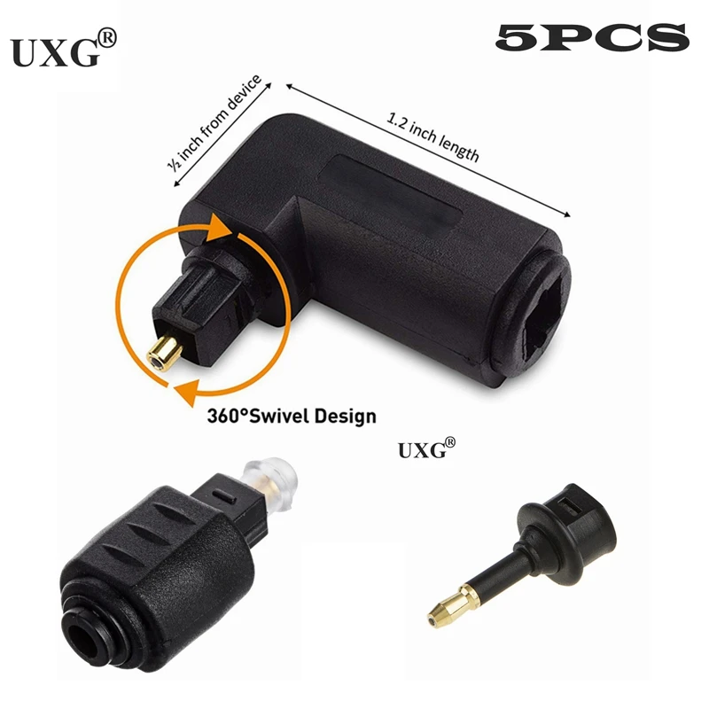 

5PCS 90 Degree Toslink to Mini Toslink Adapter M/F 3.5 mm Male To Female Optical Audio Cable Connectors for Macbook TV Box