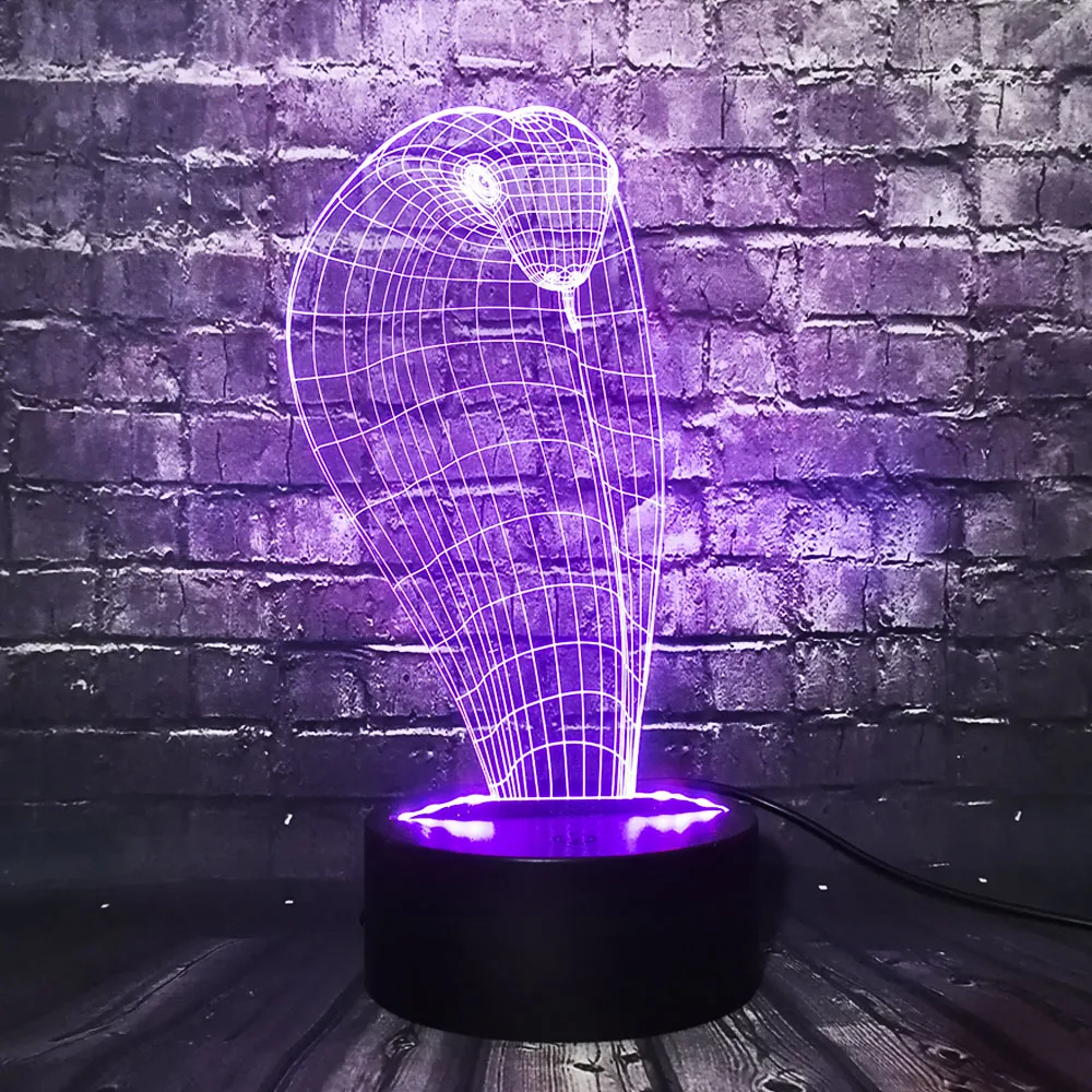 2017 животное Кобра форма головы Змеи 3D светодиодный USB лампа креативный красочный