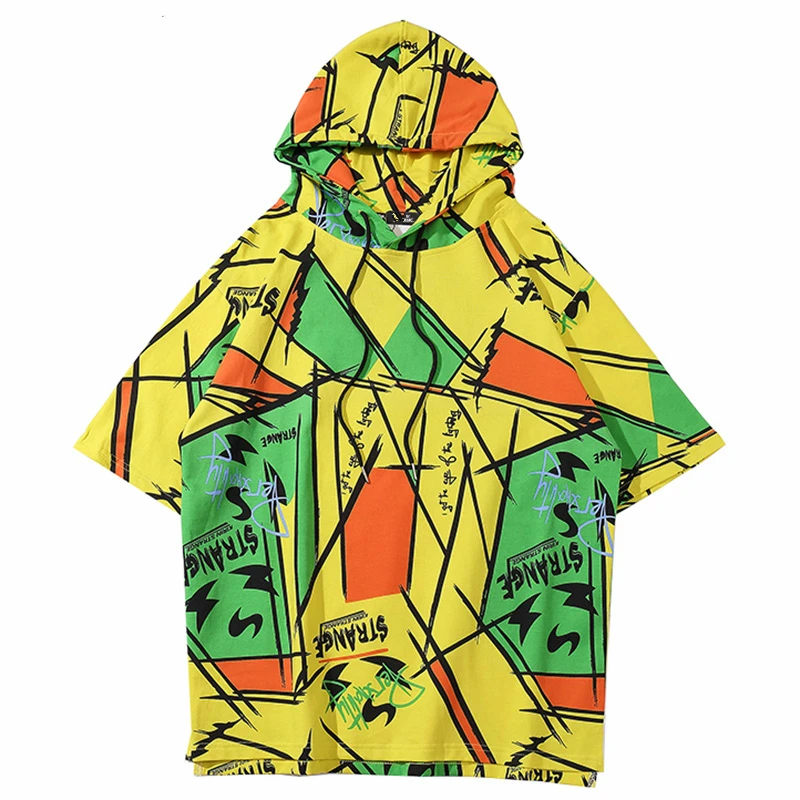 Футболка с капюшоном в стиле хип хоп для мужчин уличная одежда граффити цветные