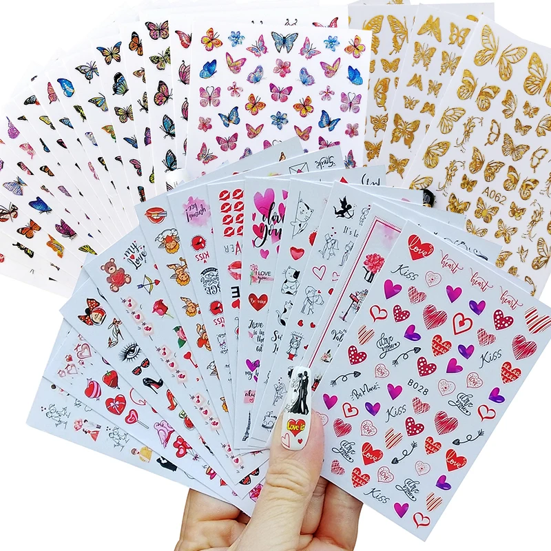

12Pc/Set Valentine's Day Design Nail Sticker 3D-Adhesive Dcal Manicure Butterfly Shaped Gold Transfer Slider Nail Sticker Kits