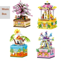girl toy gift creative carousel music box assembled building blocks diy ferris wheel model bricks childrens birthday gifts