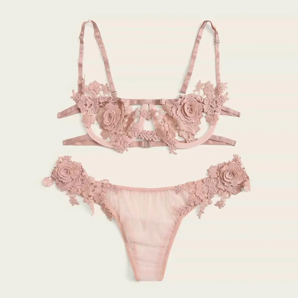 Erotic Underwear Sexy Lace Temptation Three Point Lingerie With Steel Ring lenceria lace underwear set lingerie bra *P | Тематическая