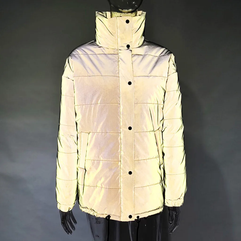 Женская повседневная ветровка на молнии зимняя светоотражающая куртка с