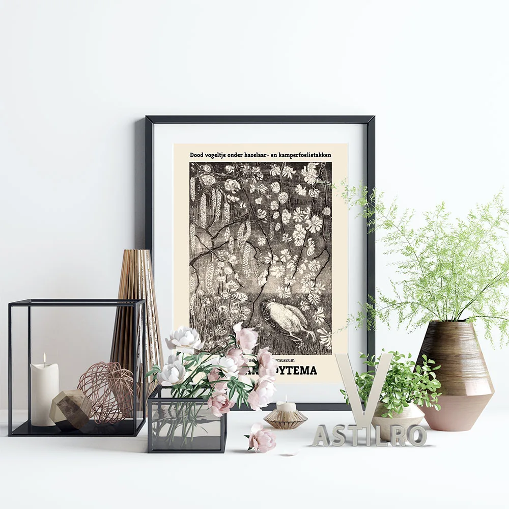 

Theo Van Hoytema Animal Illustrations Exhibition Museum Poster Dead Birds Under Hazel And Honeysuckle Art Print Retro Home Decor