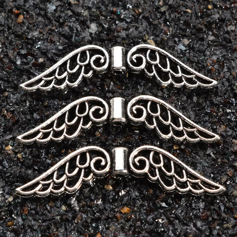 50pcs Angel Wing Spacer Beads Tibetan Retro DIY Jewelry Pendant 32x7mm For Jewelry Making images - 6