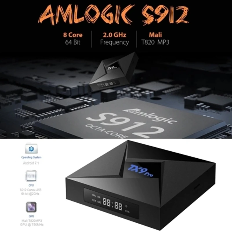 ТВ-приставка TX9 PRO Smart на базе Android 7 1 Восьмиядерный Amlogic S912 64 бит 3 Гб/32 ГБ HDR10 VP9 H.265 UHD