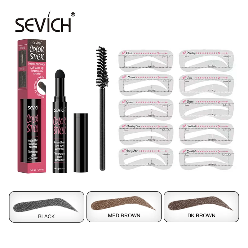 

Sevich Waterproof One Step Brow Stamp Shaping Kit Brow Powder Natrual Eye Eyebrow Stick Hair Line Contour Brown Black 3 Color