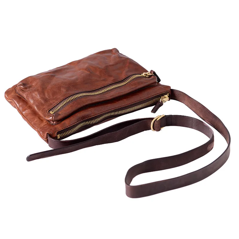 Fashion simple genuine leather small satchel vintage natural cowhide men's trend shoulder bag casual art daily messenger bag