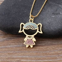 aibef fashion cute boy girl shape colorful crystal chain necklace gold cubic zirconia couple pendants jewelry gift customized