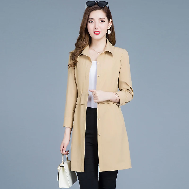 

Spring new Casual Large size L-4XL Trench Coats Women's clothing temperament Single Breasted Medium and long section Trench