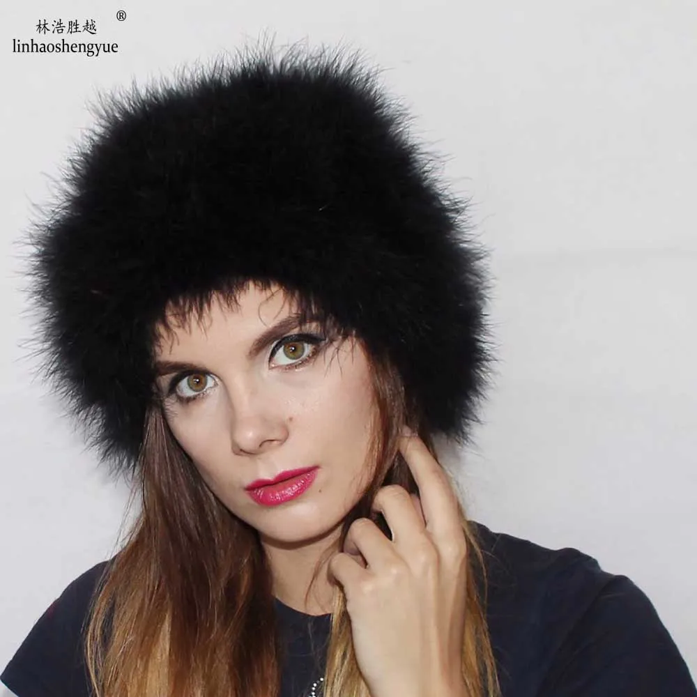 Шапка Linhaoshengyue из страусиного меха зимняя теплая бесплатная доставка - купить по
