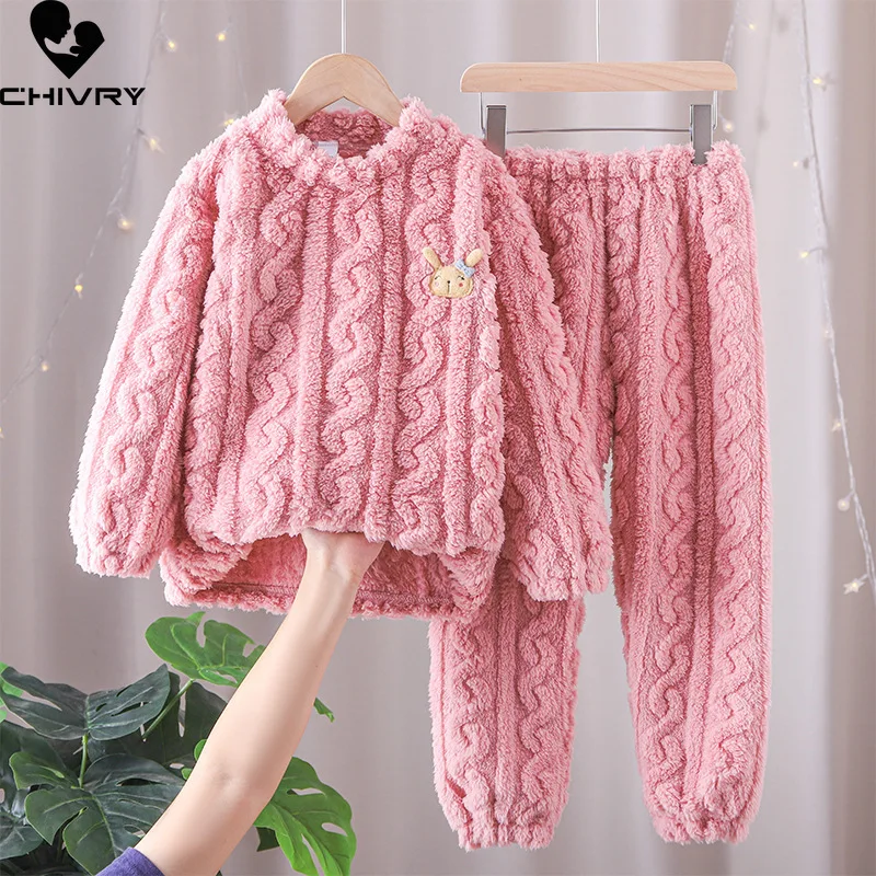 New Kids Soft Flannel Pajama Sets Boys Girls Autumn Winter Thicken Warm Home Wear Children Long Sleeve Sleeping Clothing Sets