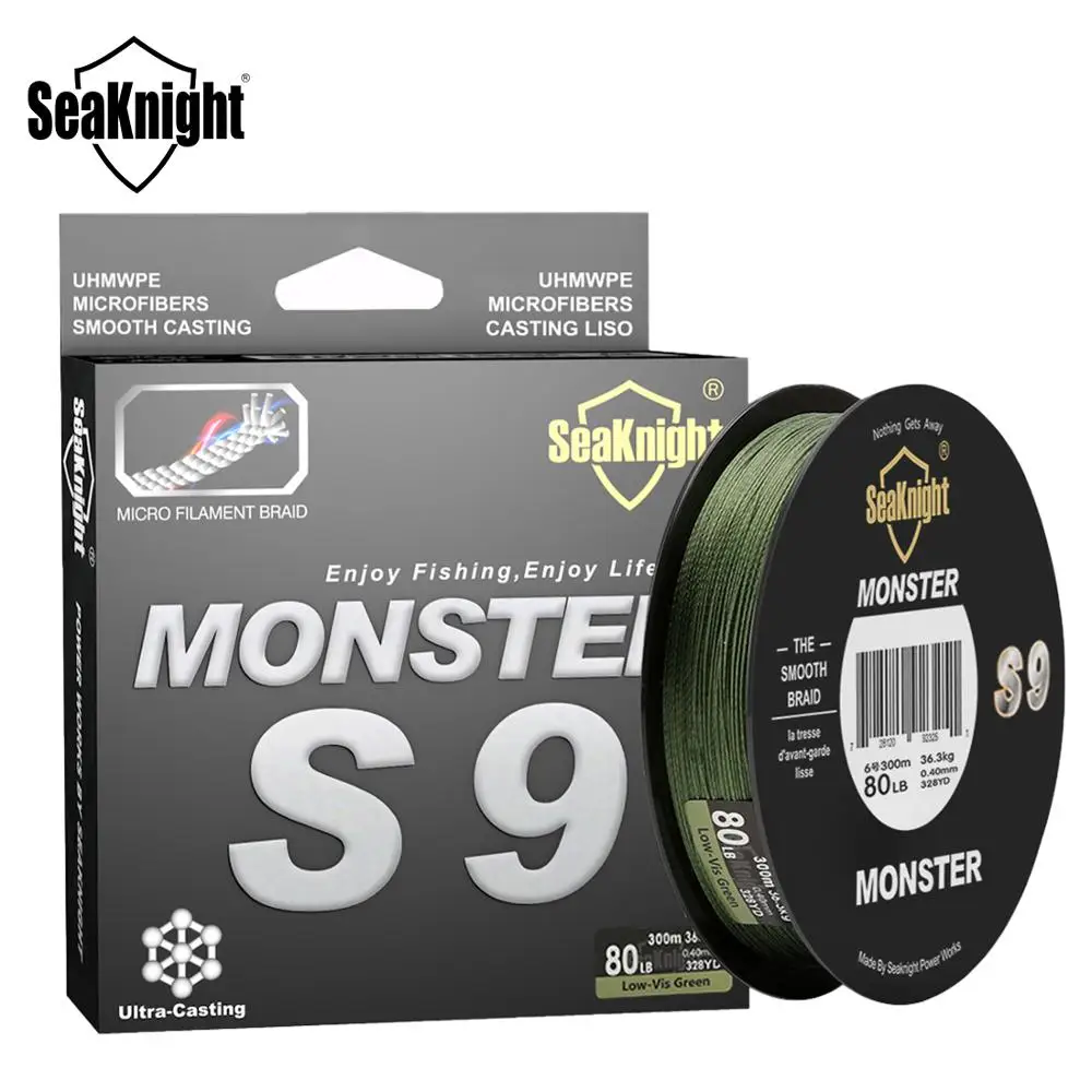 SeaKnight Монстр S9 300 м Плетеный Леска S спираль braide tech. 9 пряди Multifilament ЧП зеленый 30lb 40lb 50lb 80lb 100lb