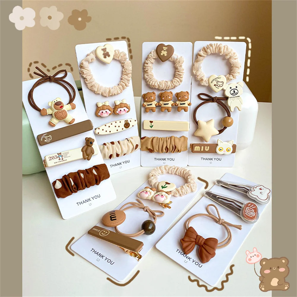 

4PCS/Set New Girls Cute Cream Color Cartoon Bear Little Girl Hairpins Children Sweet Hair Clip Barrette Fashion Hair Accessories