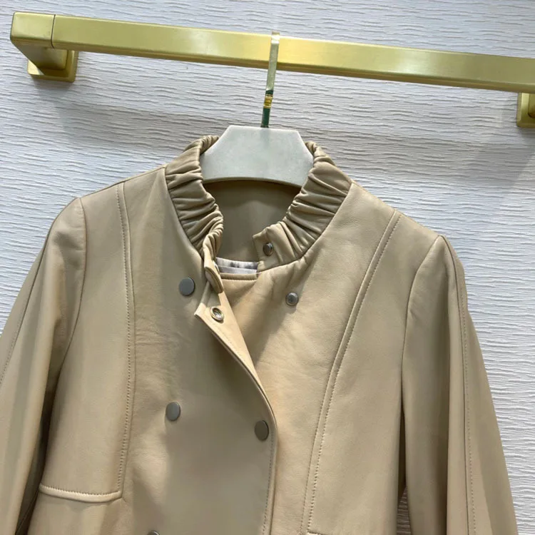 

Luxury 100% Sheepskin Trench Coats for Women Double Breasted Trench Coats Top Quality 3D Cut Slim Trench Coats Lady Winter 2021