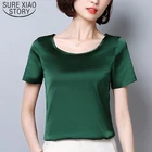 Женская атласная блузка, однотонная блузка из 2020 шелка, на бретельках, с круглым вырезом и коротким рукавом, стрейч, размера плюс, 50, 2126